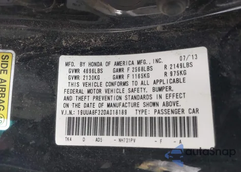 2013 Acura Tl Se из США, поврежденный, VIN 19UUA8F32DA018189